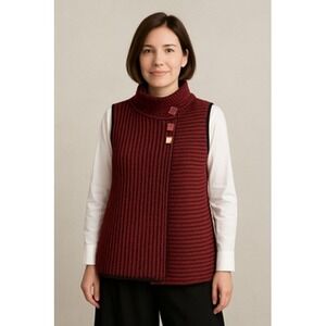 Habitat Sweater Womens Small Red Black Button Knit Vest‎ Asymmetric Artsy Top